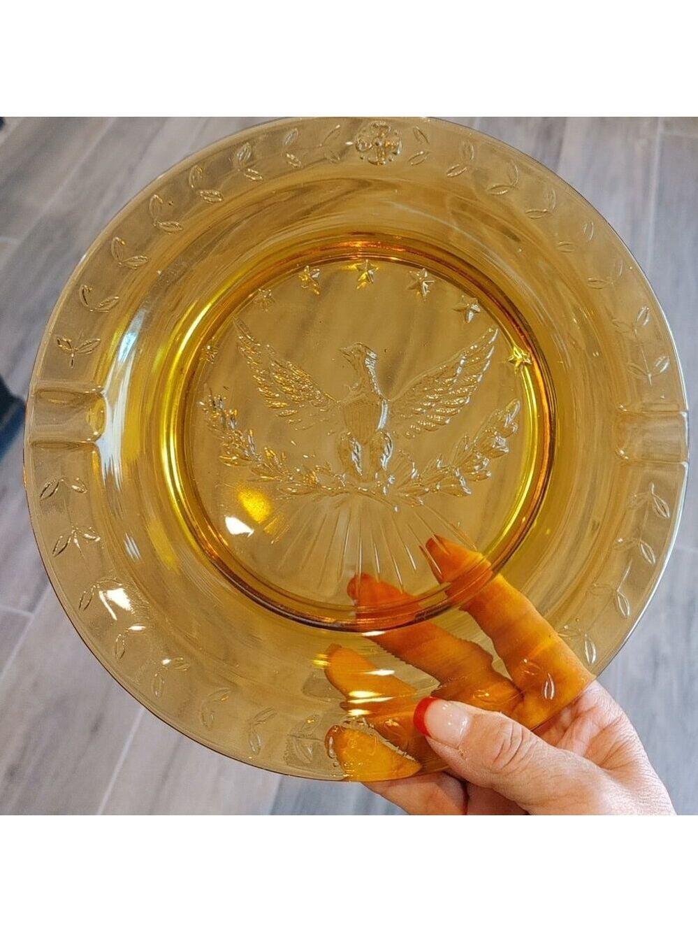 Vintage Amberina Red Orange Yellow Glass Cigar Eagle Ashtray Presidential RARE